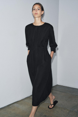 ZARA ПЛАТЬЕ МИДИ СО СКЛАДКАМИ — ZW COLLECTION, ЧЕРНЫЙ