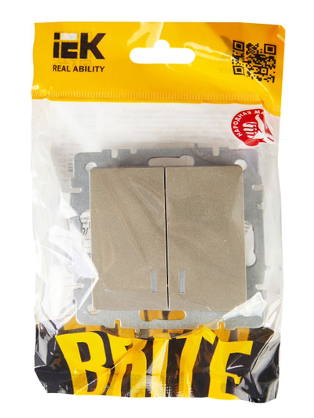 BRITE Выключатель 2-клавишный с индикацией 10А ВС10-2-1-БрШ шампань IEK