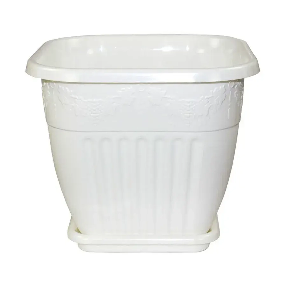 Горшок-Кашпо Лозанна 8л. Квадратный с подставкой (белый) (комплект 16 шт)