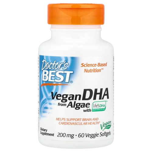 Doctor's Best, веганская ДГК из водорослей с Life's DHA™, 200 мг, 60 растительных капсул