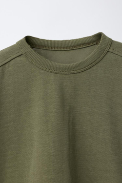 ZARA КОМПЛЕКТ ИЗ ФУТБОЛКИ И БРЮК КЮЛОТ HEAVY WEIGHT С ДЕКОРАТИВНЫМИ ШВАМИ, ХАКИ