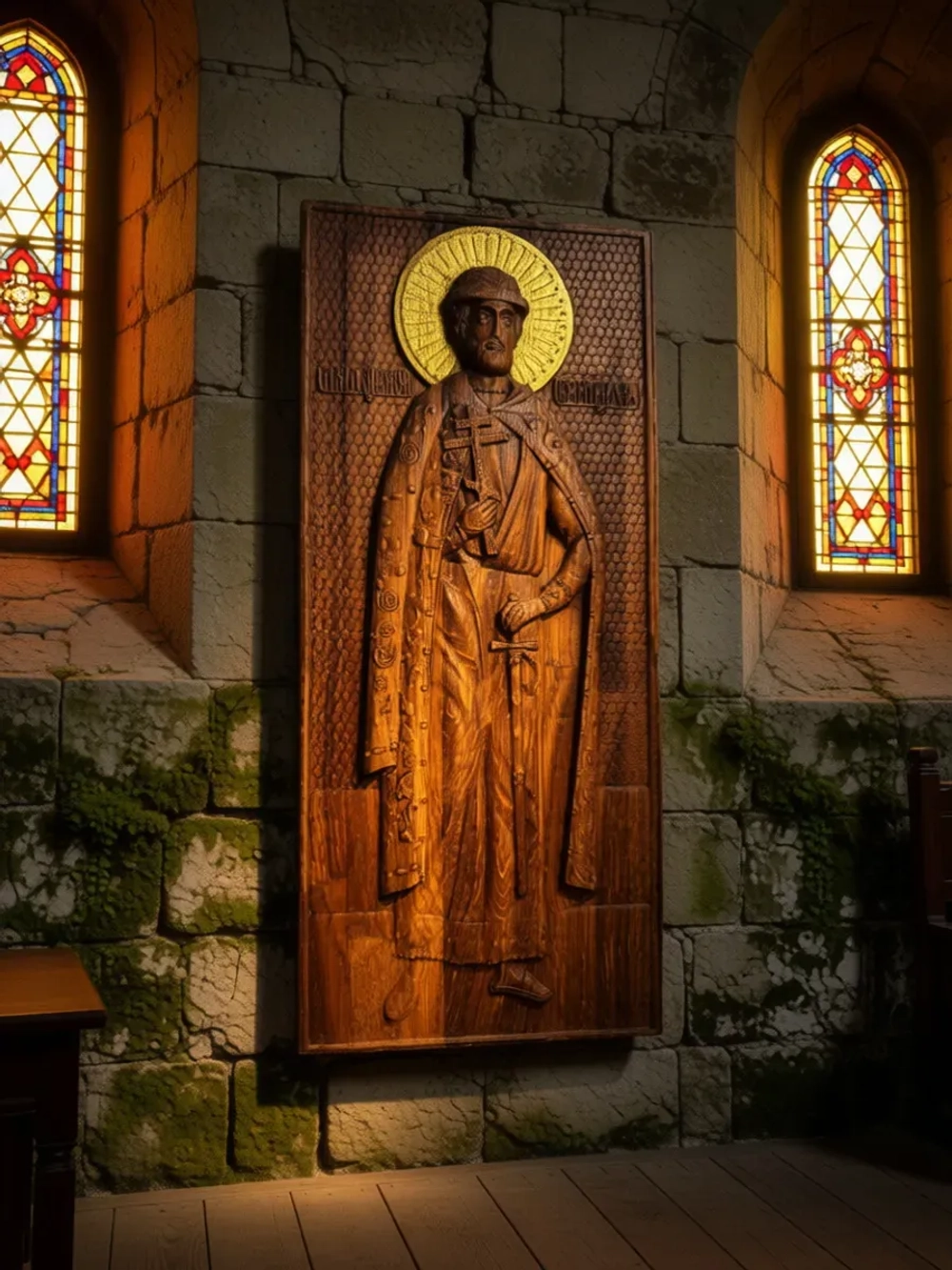 Освященная Икона Дмитрия Донского резная из дуба 31.5х14 см