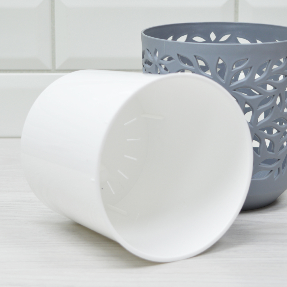 Кашпо Leaves 1,25л, серый/белый