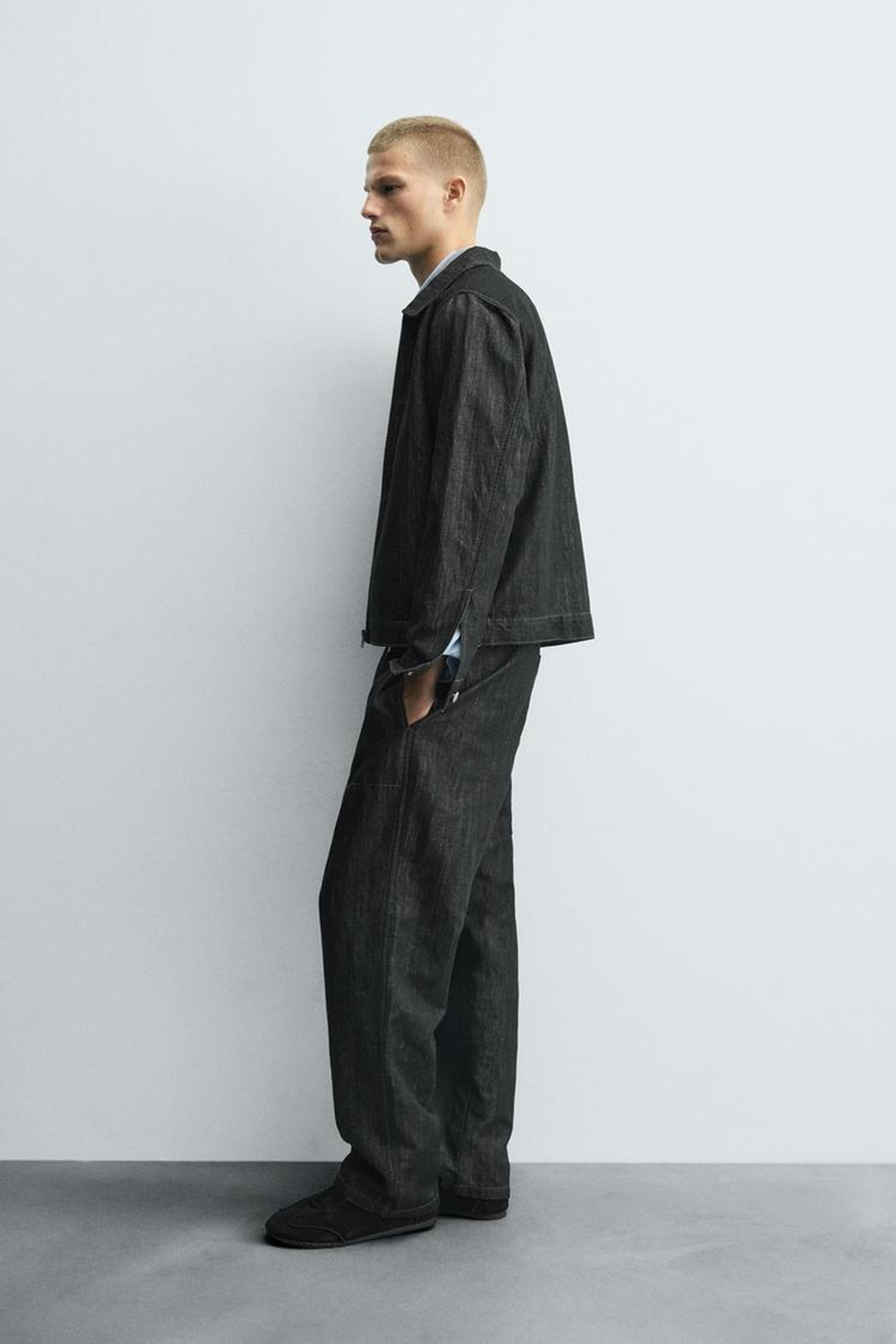 ZARA ДЖИНСОВАЯ КУРТКА СВОБОДНОГО КРОЯ, ЧЕРНЫЙ