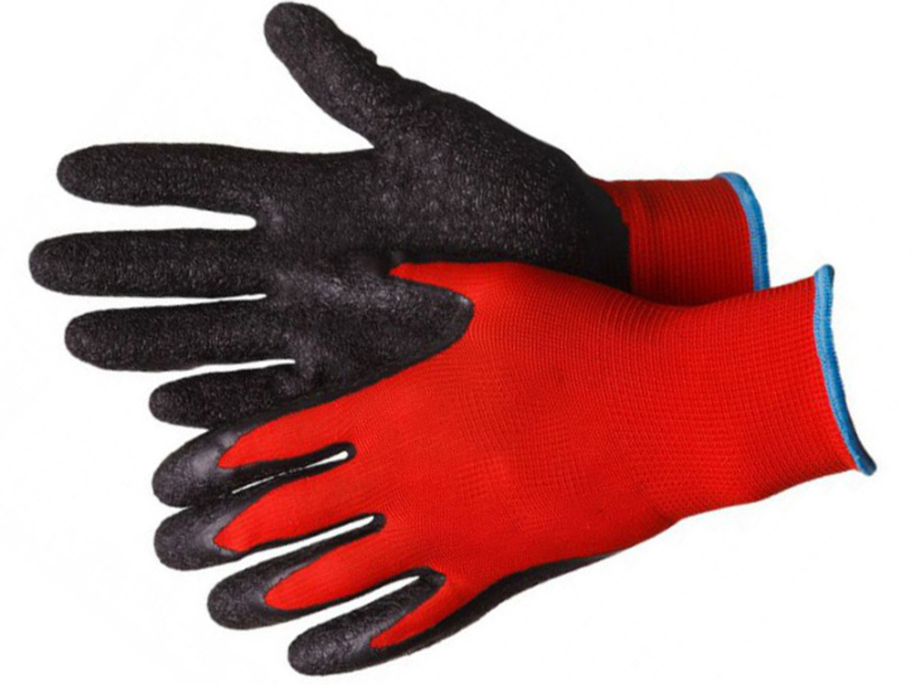 Перчатки нейлоновые Красные с вспененным латексным покрытием (720/меш, уп-12шт)
