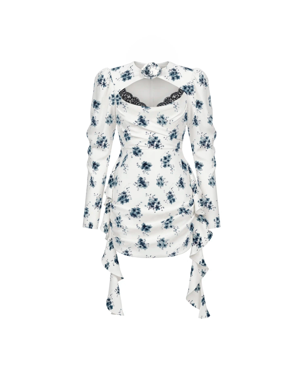 Мэйси мини (Macy mini), платье мини из молочного крепдешина с цветочным принтом