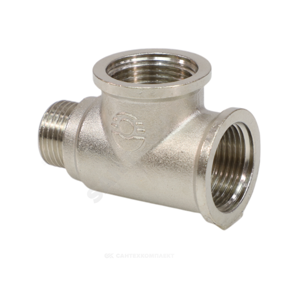 Тройник латунь никель переходной Ду 20х20х15 (3/4"х3/4"х1/2") ВР/ВР/НР VALFEX VF.134.N.034.034.012