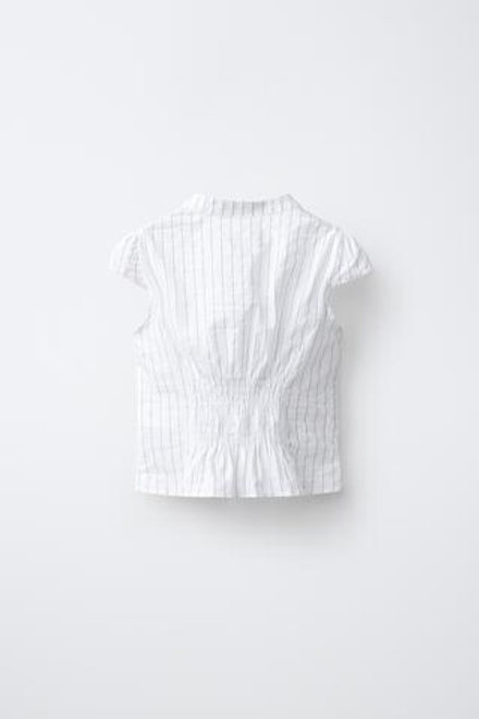 ZARA РУБАШКА В ПОЛОСКУ С ДЕКОРАТИВНОЙ ЗАСТЕЖКОЙ, БЕЛЫЙ/ЧЕРНЫЙ
