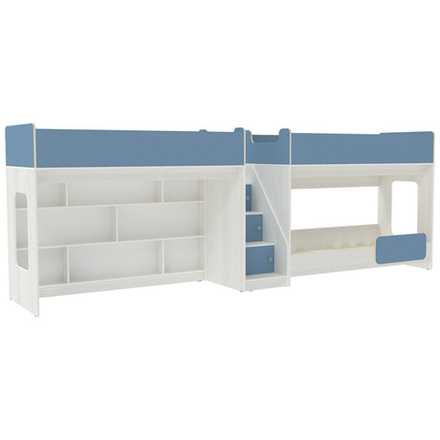 Трехъярусная кровать КарИВи Л-43.4.2 Белое Дерево Светло-синий, голубой