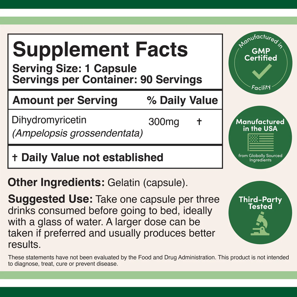 Double Wood Supplements - Dihydromyricetin DHM Supplement - 90 x 300 mg capsules