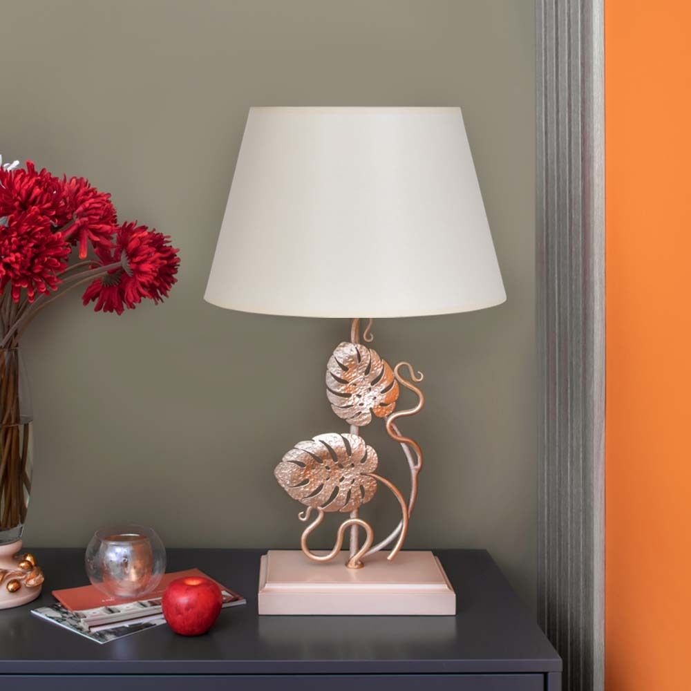 Настольная лампа Monstera Deliciosa (Монстера) Айвори Мраморное золото с абажуром Сити Кремовый