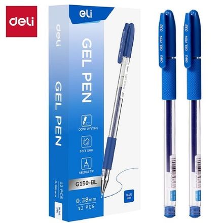 Набор Ручка гелевая Deli Gel Pen EG150-BL, синяя, 0,38мм, резиновый грип, набор 12 шт.