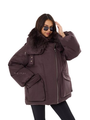 Шоколадная куртка из шерсти с накладными карманами и мехом