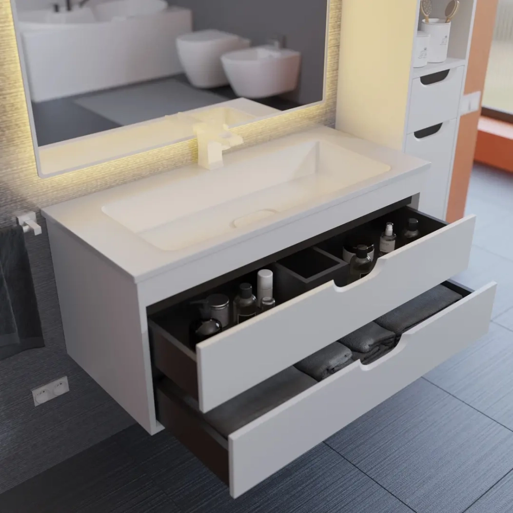Тумба с раковиной для ванной Uperwood Modul 100 см, подвесная, матовая, белая/графит