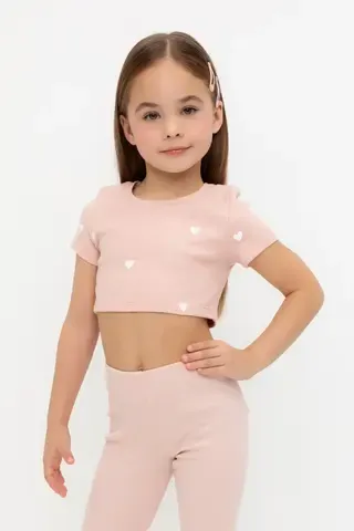 фуфайка  для девочки  КР 302727-1/дымчатая роза,сердечки к557