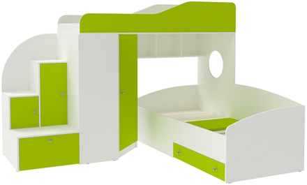 Кровать-чердак КарИВи Кадет 2 Белый  Лайм