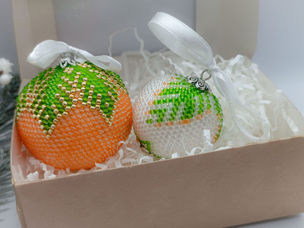 Елочная Игрушка, Шарики на Елку из Бисера, Ручная работа