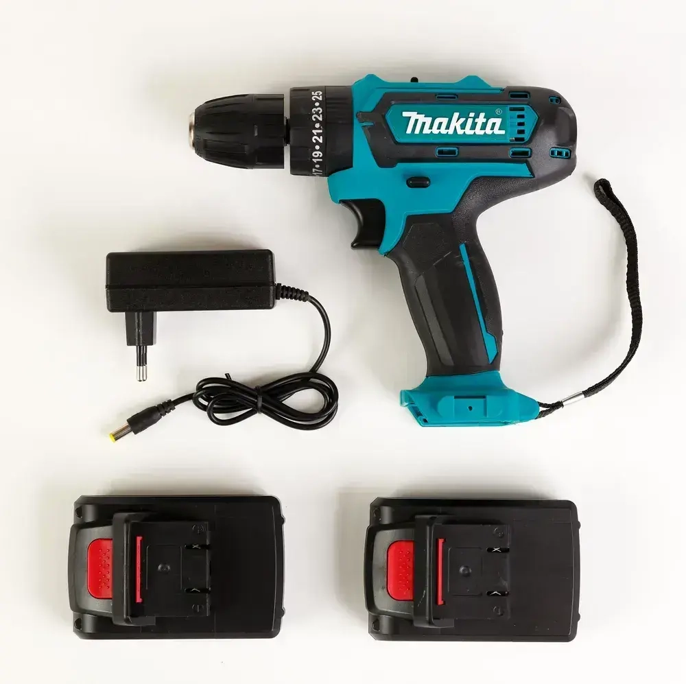 Дрель-Шуруповерт Makita Шуруповерт аккумуляторный 21V, аккумуляторный, Макита 21В, 2 АКБ / Кейс с набором бит, свёрел и головок / шуруповерт для сверления и закручивания