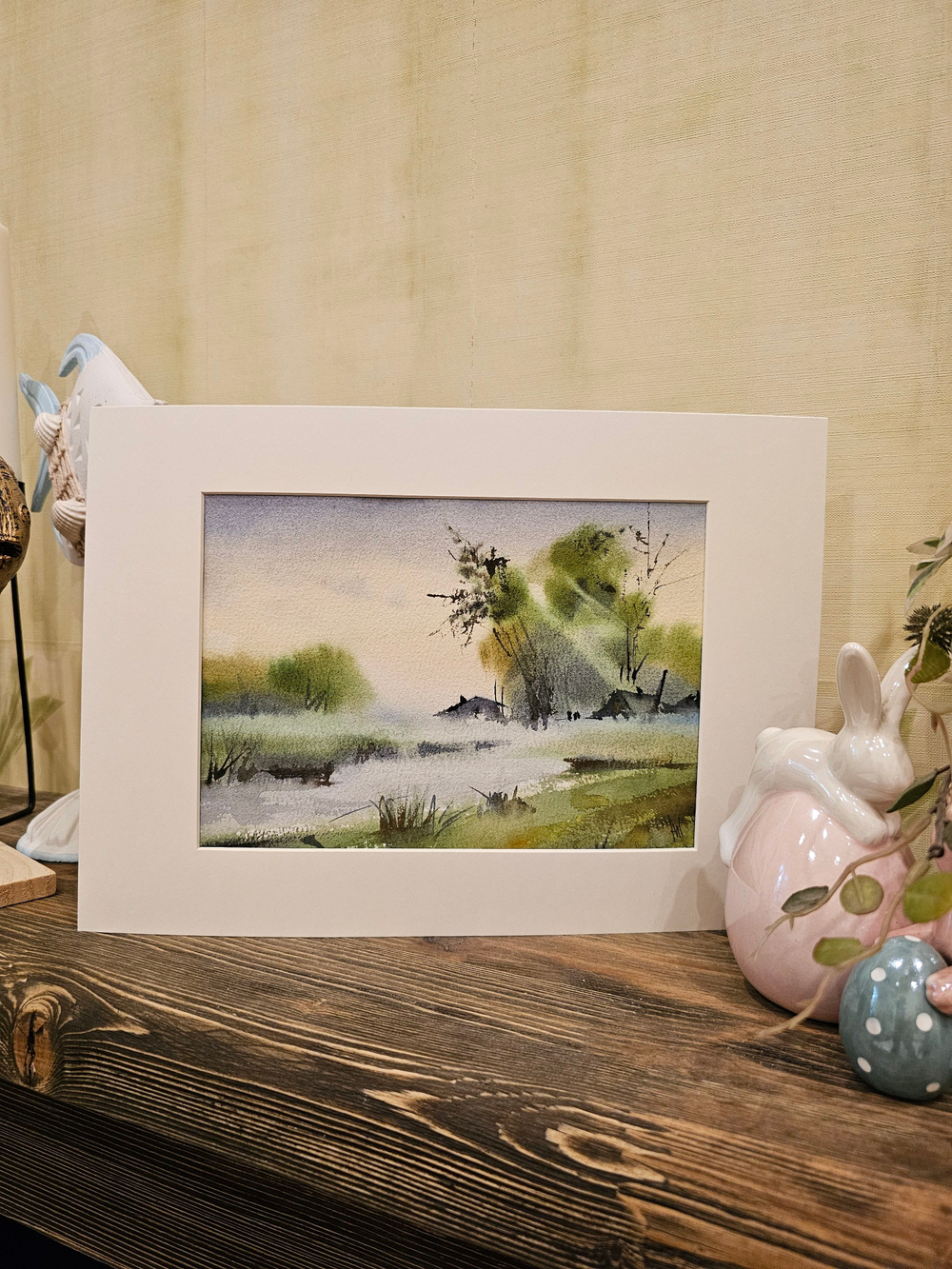 Картина авторская акварельная в паспарту 21х30 см на стену для интерьера "Утро туманное..."