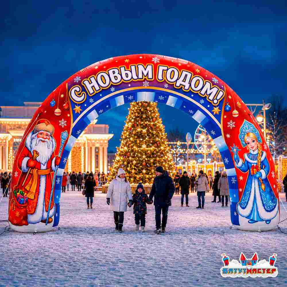 Надувная новогодняя арка «Новогодняя ночь», 6×0,9×3,5 м