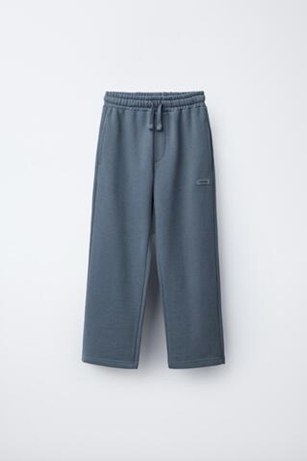 ZARA БРЮКИ ПРЯМОГО КРОЯ С ПРОРЕЗИНЕННОЙ НАШИВКОЙ, СЕРЫЙ/СИНИЙ