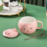 Керамическая кружка с крышкой и ложкой, розовый/голубой/желтый/персиковый, 370 мл