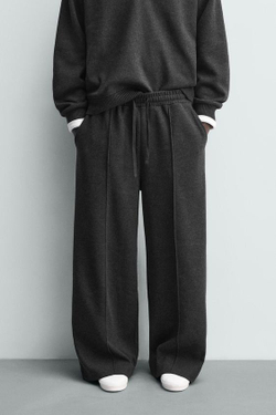 ZARA ДЖОГГЕРЫ WIDE-LEG С ТЕКСТУРОЙ, ТЕМНО-СЕРЫЙ