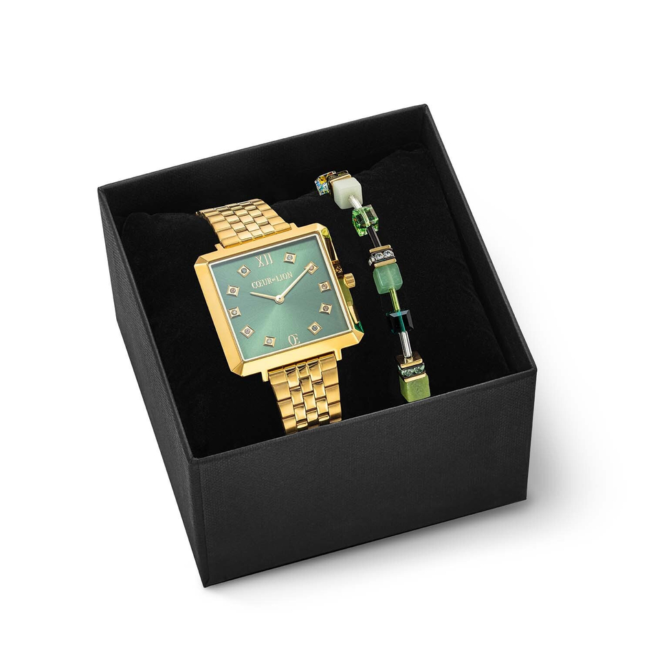 Комплект Coeur de Lion часы и браслет Gold-Green 7632/53-1605 цвет зеленый, золотой