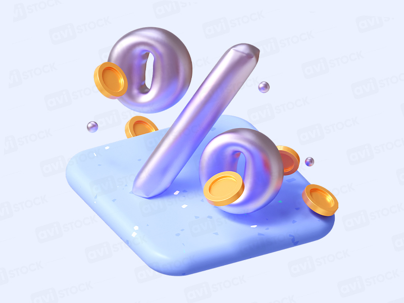 3D знак процента с монетами