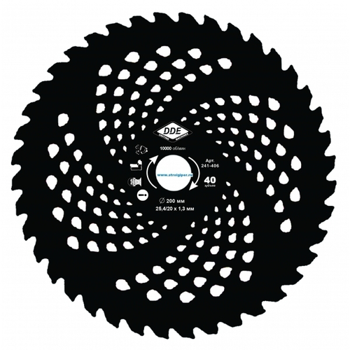 Диск для кустореза DDE твердоспл. 200х25,4/20мм, 40зубьев (толщина - 1,3мм) 241-406