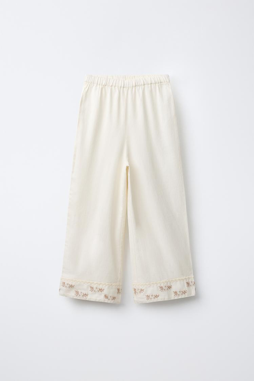 ZARA ПИЖАМА С ВЫШИТЫМИ ЦВЕТАМИ, ЭКРЮ