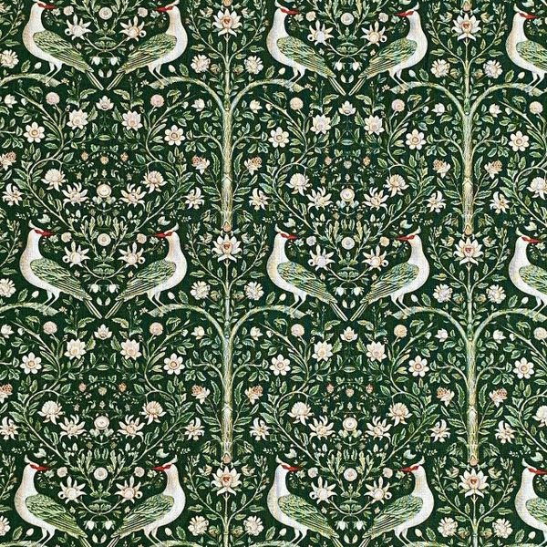 ПТИЧКА КРАСНОКЛЮВ В СТИЛЕ У. МОРРИСА, 100% хлопок Handmade Fabrics 1