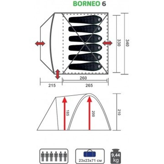 Палатка PREMIER BORNEO-6-G зеленая