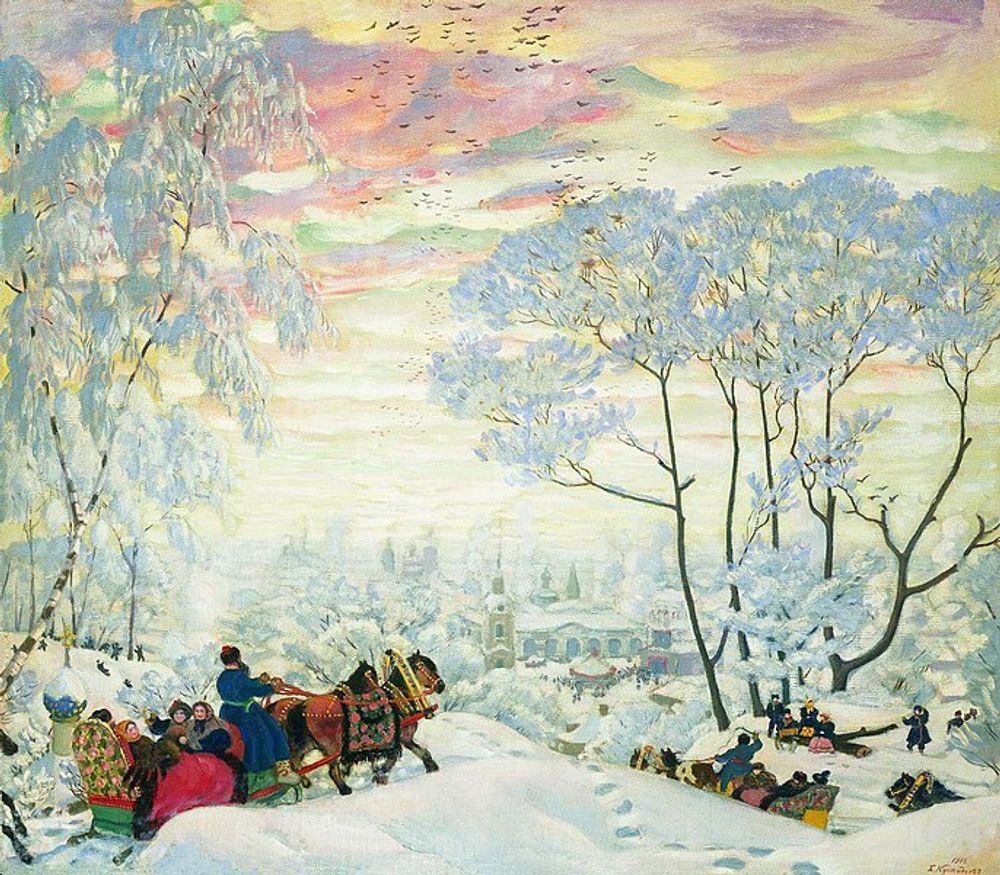 Зима, Кустодиев Борис Михайлович, картина (репродукция), Настене.рф