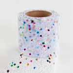 Лента (5,5 см*13,72 м) Фатин с блестками и пайетками, Белый, 1 шт.