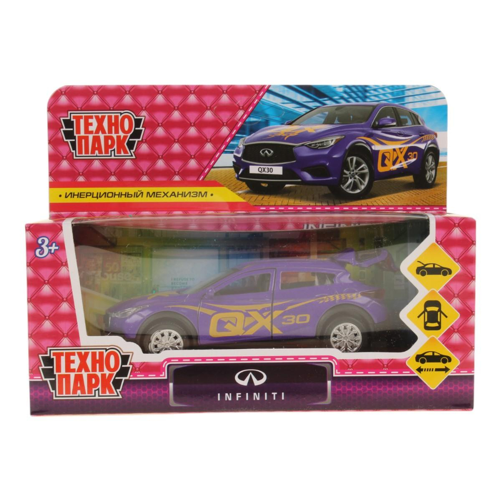 Модель ин. мет. "Infiniti QX30" для девочек 12см, двери, багаж, фиол.коробка QX30-12GRL-PUR (Технопарк)