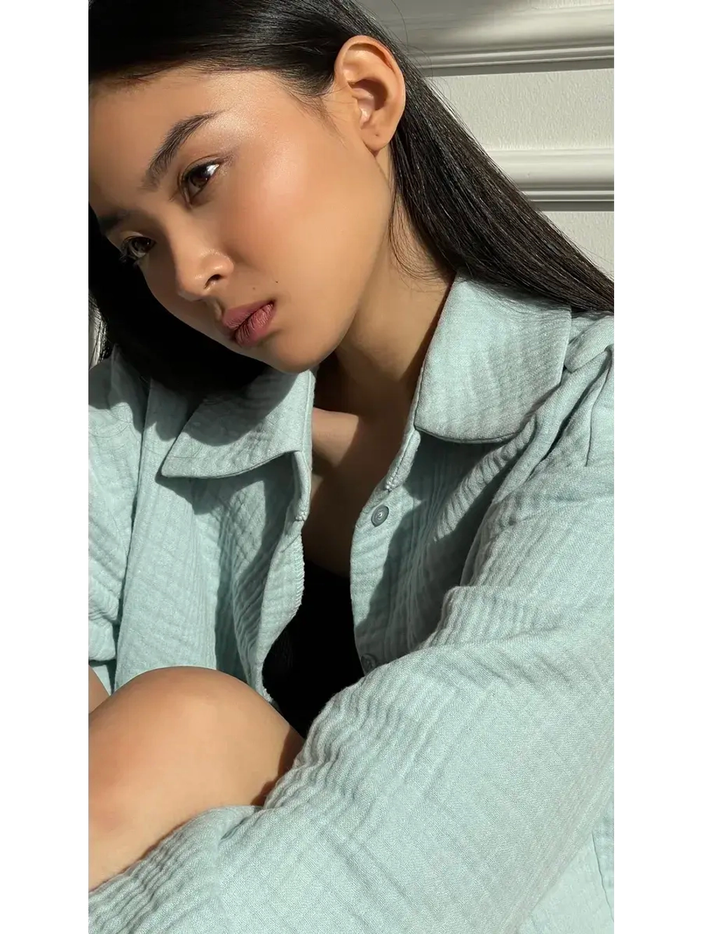 Костюм - пижама с шортами из муслина домашний оверсайз