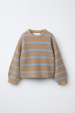 ZARA СВИТЕР В ПОЛОСКУ, СВЕТЛО-БЕЖЕВЫЙ