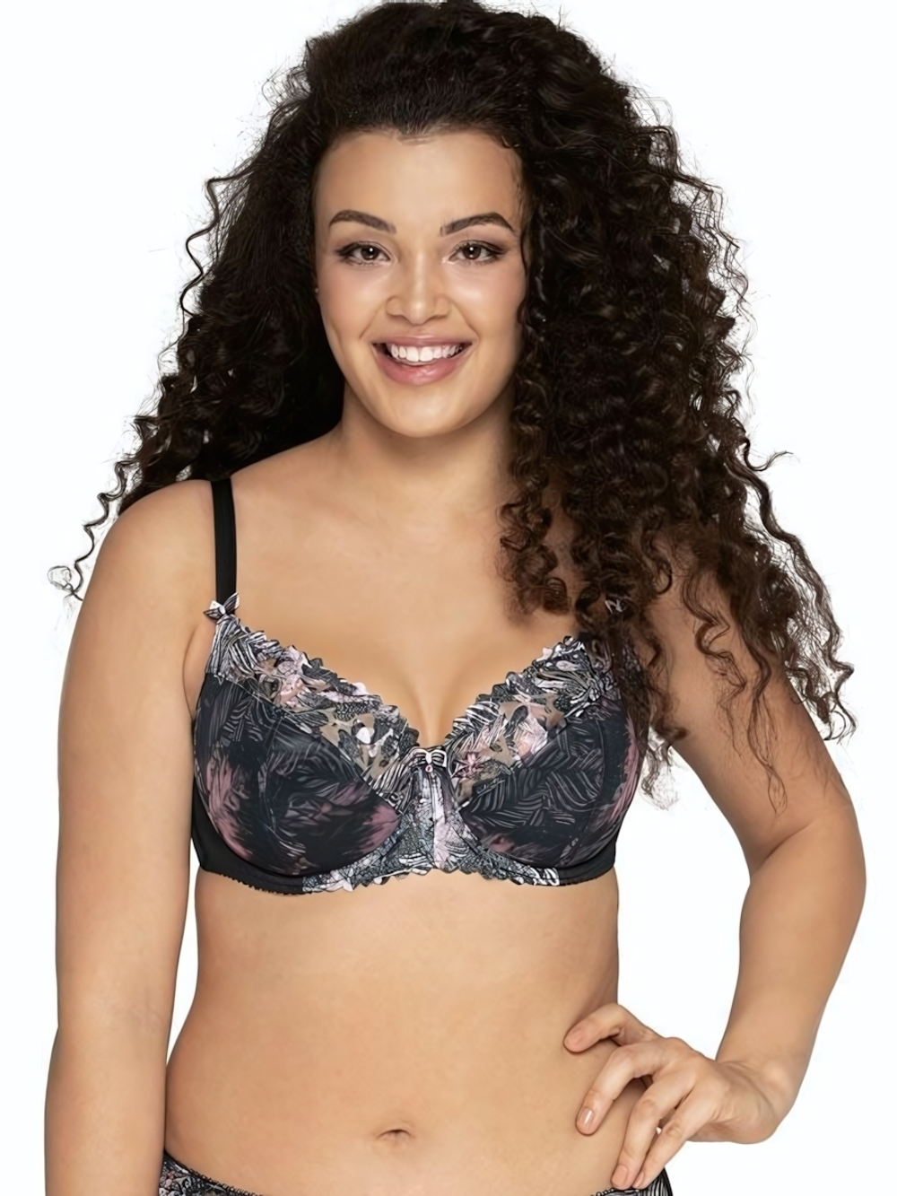 Бюстгальтер plus size на тонком поролоне с трехцветной вышивкой (Размер: 95H) (Цвет: черный)