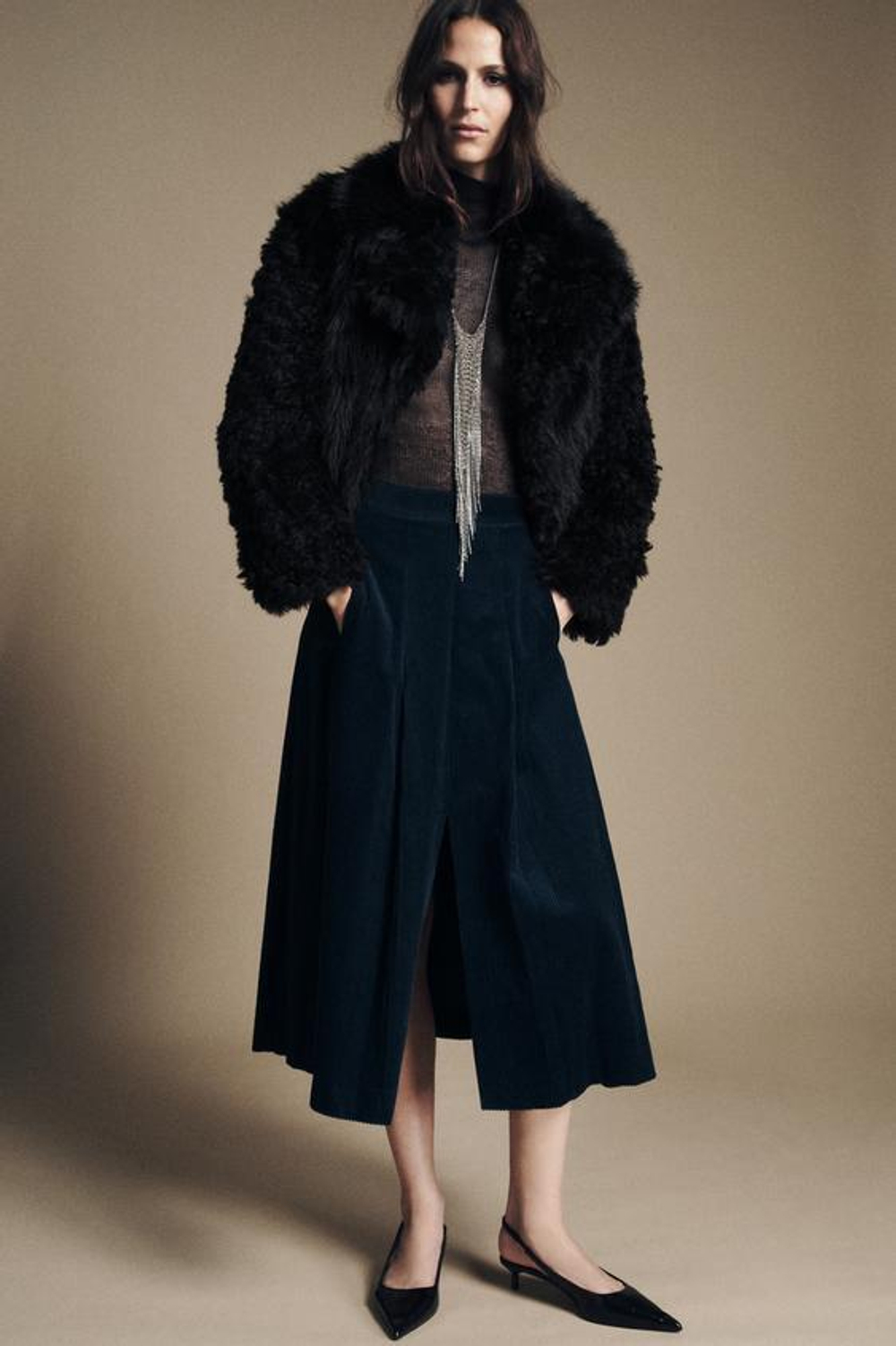 ZARA ЮБКА МИДИ ИЗ ВЕЛЬВЕТА — ZW COLLECTION, СИНИЙ