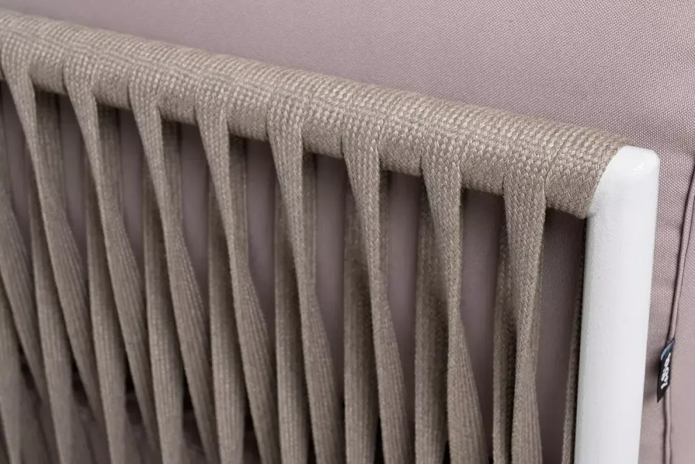 "Касабланка" угловой модуль плетеный из роупа, каркас алюминий светло-серый (RAL7035) шагрень, роуп серо-коричневый 23мм, ткань Neo ash