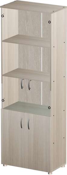 Стеллаж закрытый 4 двери ЛДСП + стекло Стандарт Про ясень шимо светлый