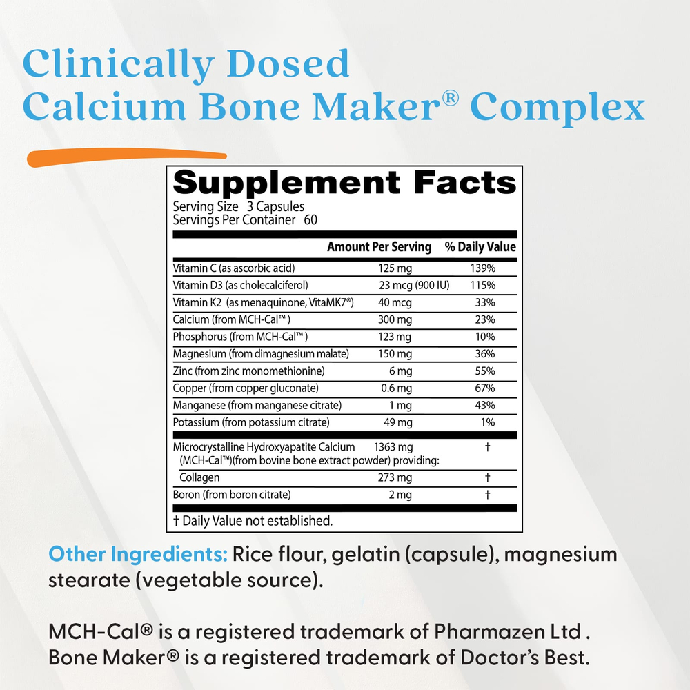 Doctor's Best, Calcium Bone Maker®, комплекс с кальцием для здоровья костей, 180 капсул