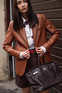 Пиджак кожаный коричневый