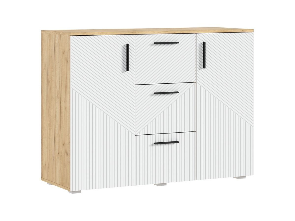 Комод для одежды с ящиками и полками Браш Мени Грин/Дуб Крафт 3 ящика, 120х45х91 см