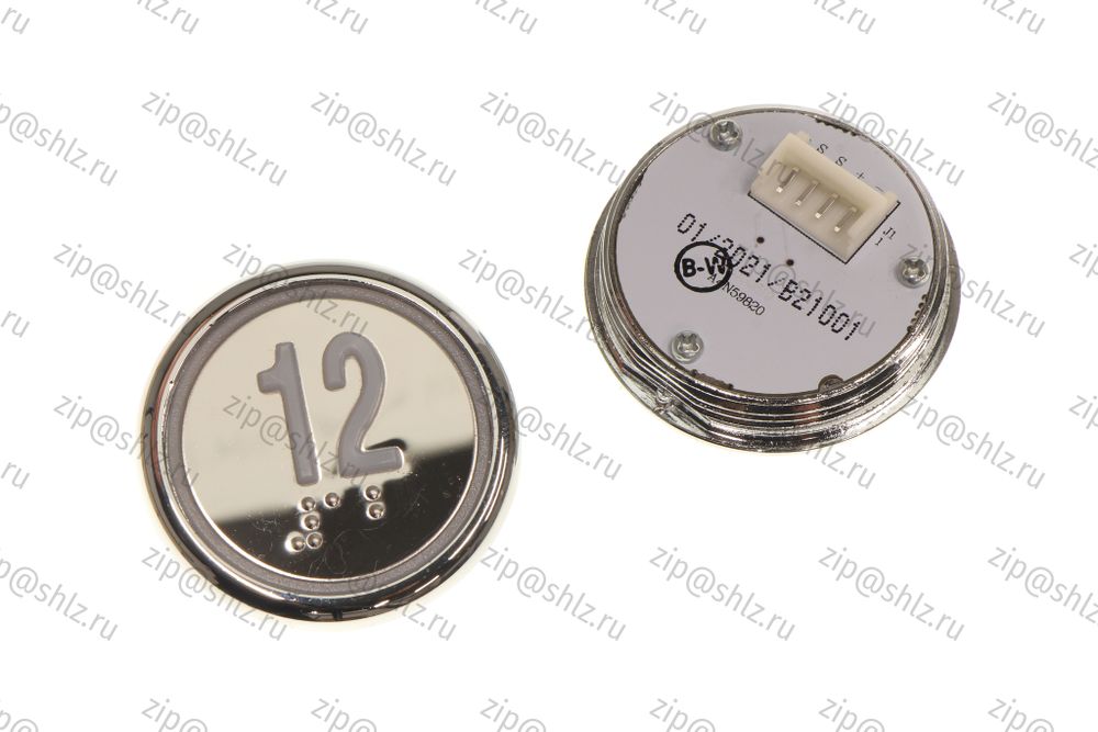 Кнопка (кнопочный модуль) BBP-R550-MRWM-S-W-12-C &quot;12 этаж&quot;, круглая, статическая белая подсветка, с кодом Брайля.