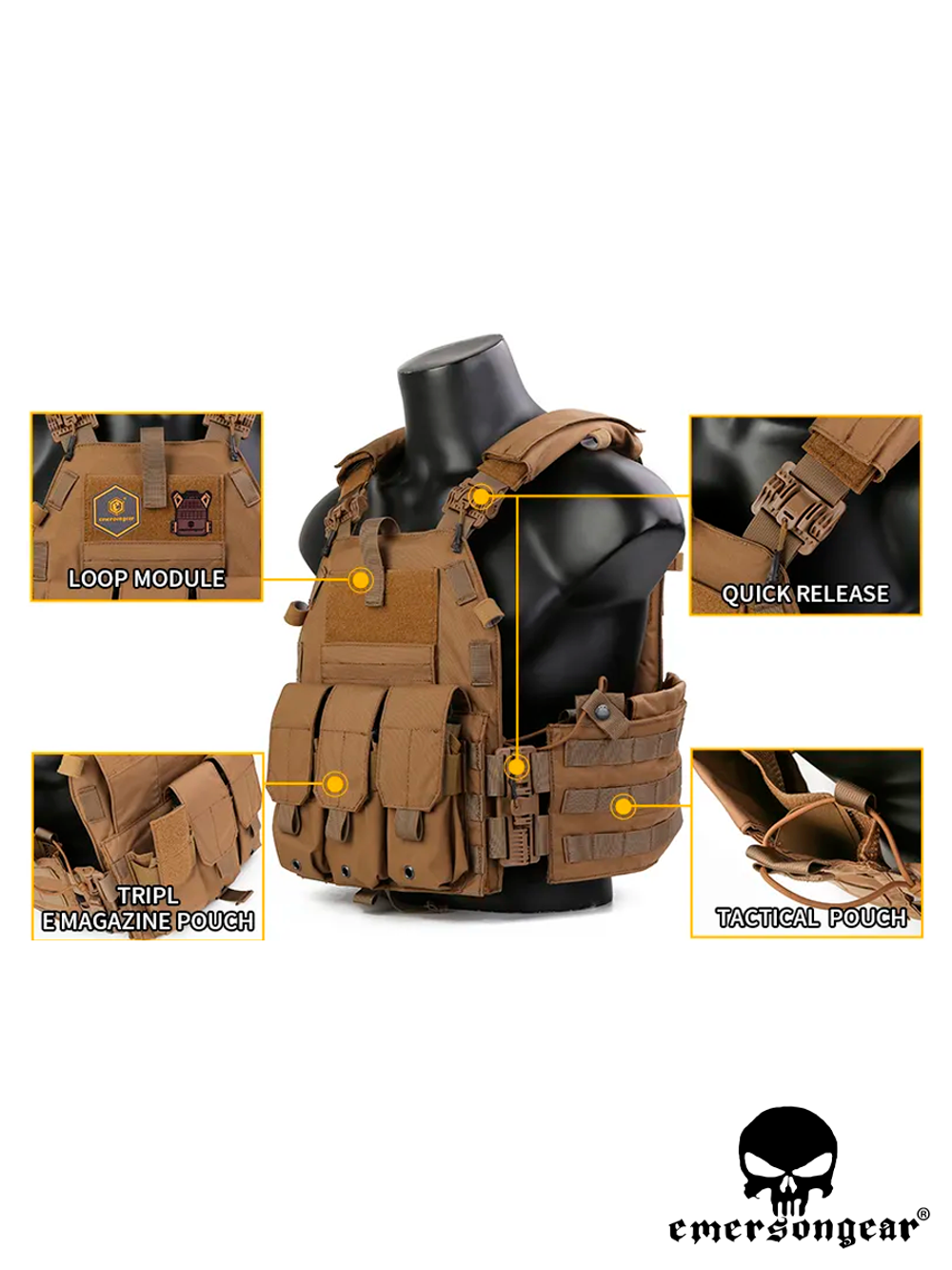 Бронежилет EmersonGear Quick Release 094K Style Plate Carrier (EM7405CB). Койот