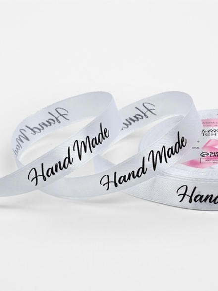 Лента атласная Handmade, 15 мм, 23±1 м, белая, чёрная