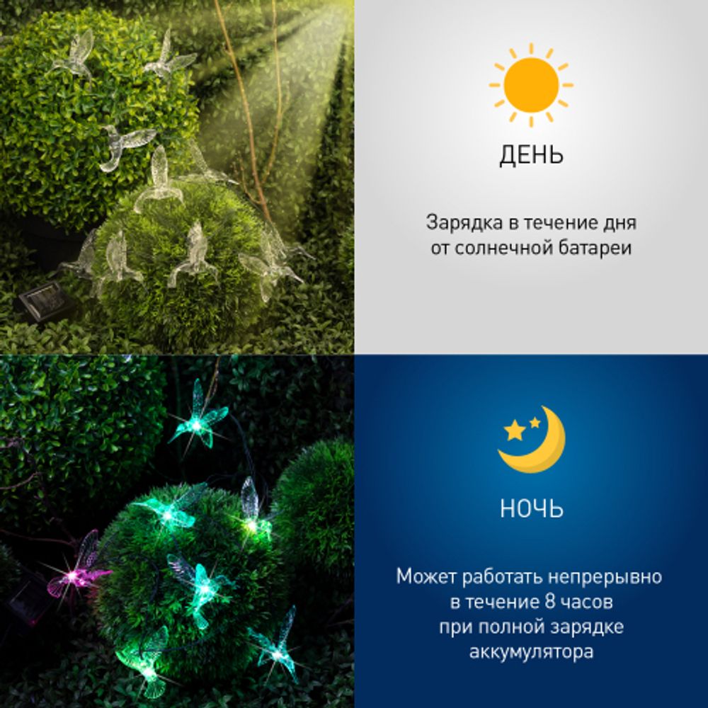 Садовая гирлянда ЭРА ERASF22-26 на солнечной батарее Колибри 3,8 м | Садовые декоративные светильники