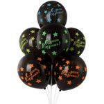 Шар (12"/30 см) Шелкография С ДР Звезды флуоресц, пастель, 4 ст 25 шт.